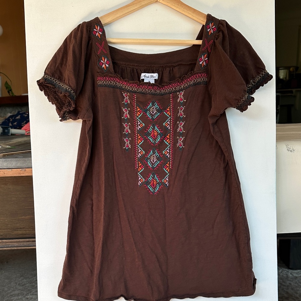 Brown Embroidered Blouse  100% cotton
